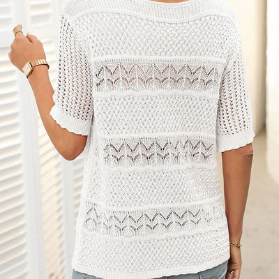 Solynne™ | Hollow Knit Crochet Short-Sleeve Sweater
