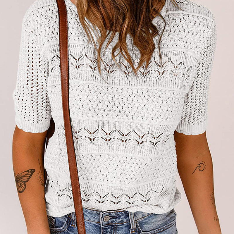 Solynne™ | Hollow Knit Crochet Short-Sleeve Sweater