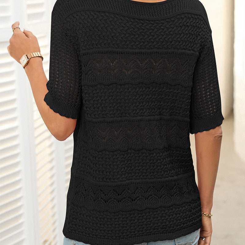 Solynne™ | Hollow Knit Crochet Short-Sleeve Sweater