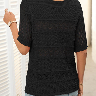 Solynne™ | Hollow Knit Crochet Short-Sleeve Sweater