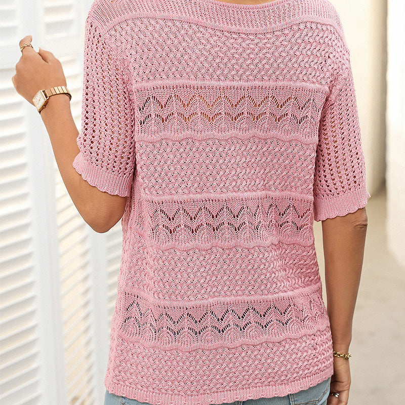 Solynne™ | Hollow Knit Crochet Short-Sleeve Sweater