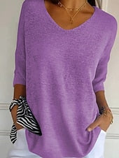 Women's Ribbed V-Neck Knitted Pullover