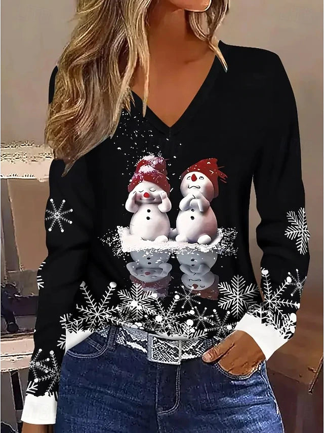 Élaina™ | Vintage Christmas Long Sleeve V-Neck Top