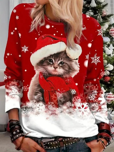 MerryPaws™ | Christmas Cat Graphic Long Sleeve T-Shirt