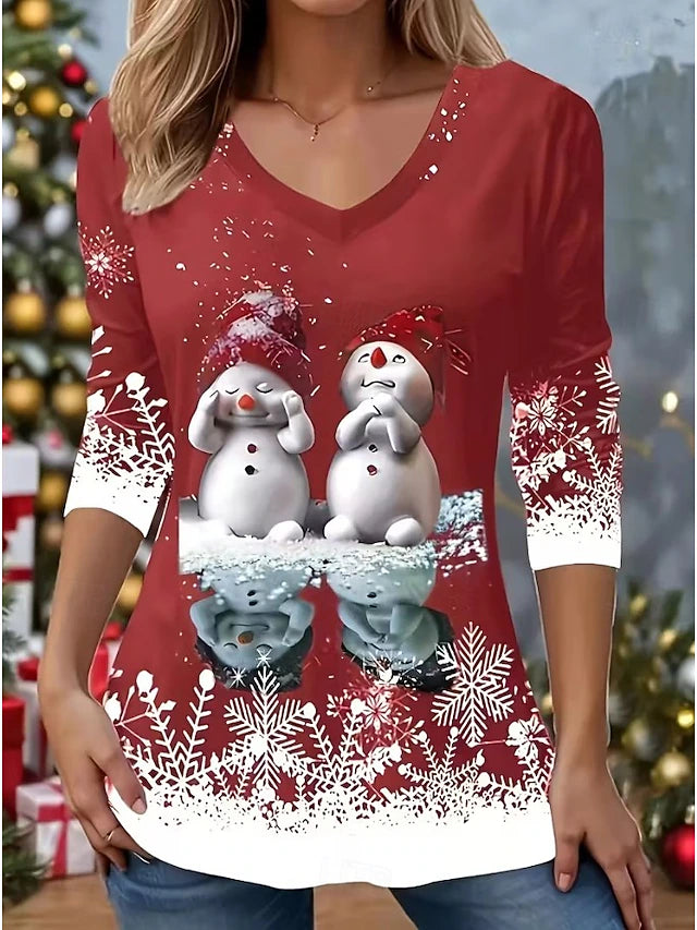 Élaina™ | Vintage Christmas Long Sleeve V-Neck Top